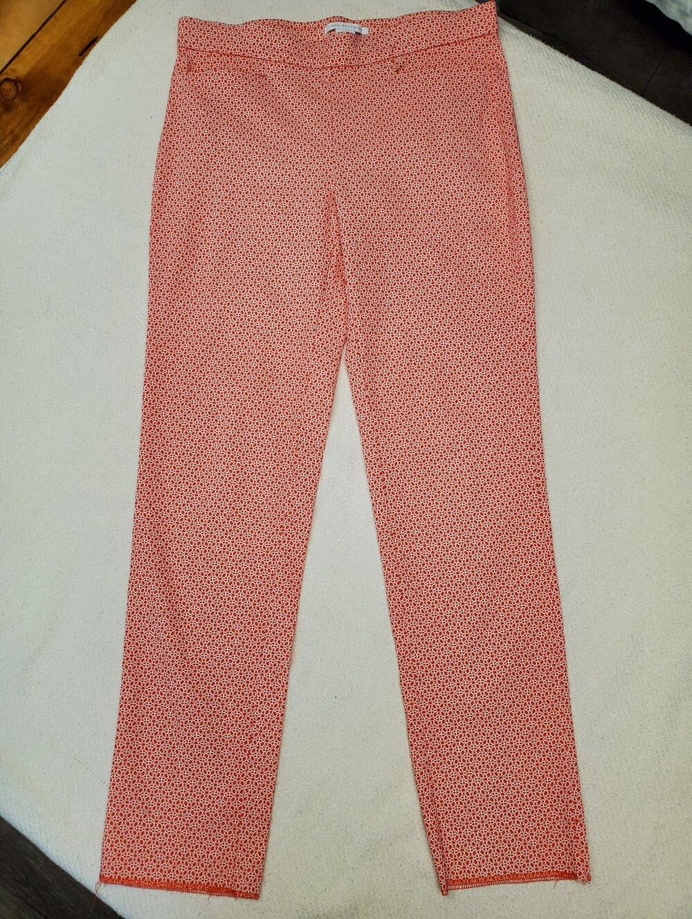Linda Matthews Orange Geometric Print Slim Ankle Pants Size M Rayon Stretch